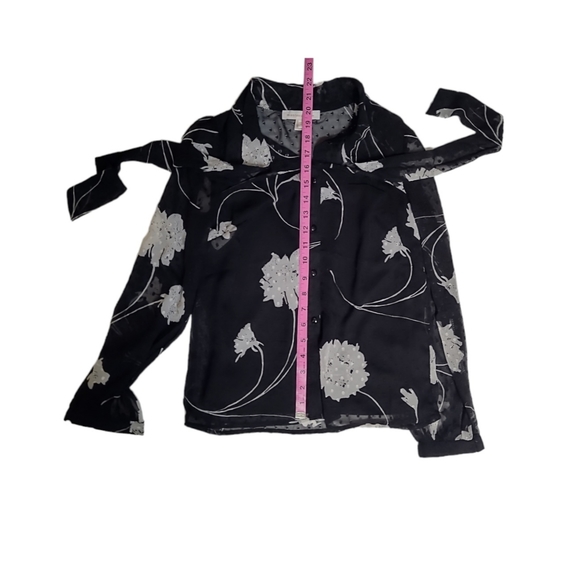 Monteau Los Angeles Black & White Swiss Dot Sheer Floral Print Blouse Size S - Picture 3 of 5